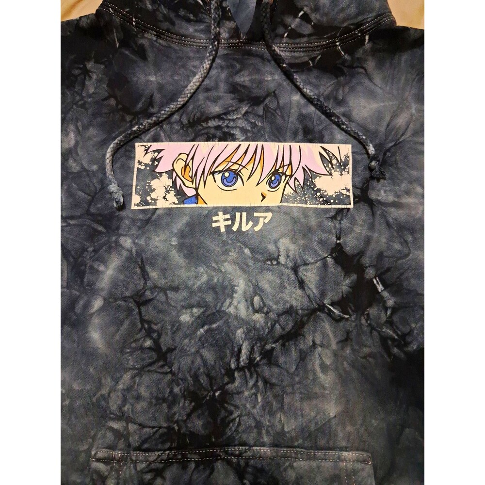 Hunter x Hunter Killua Tie-Dye Pullover Hoodie Mens S Gray Black Fleece